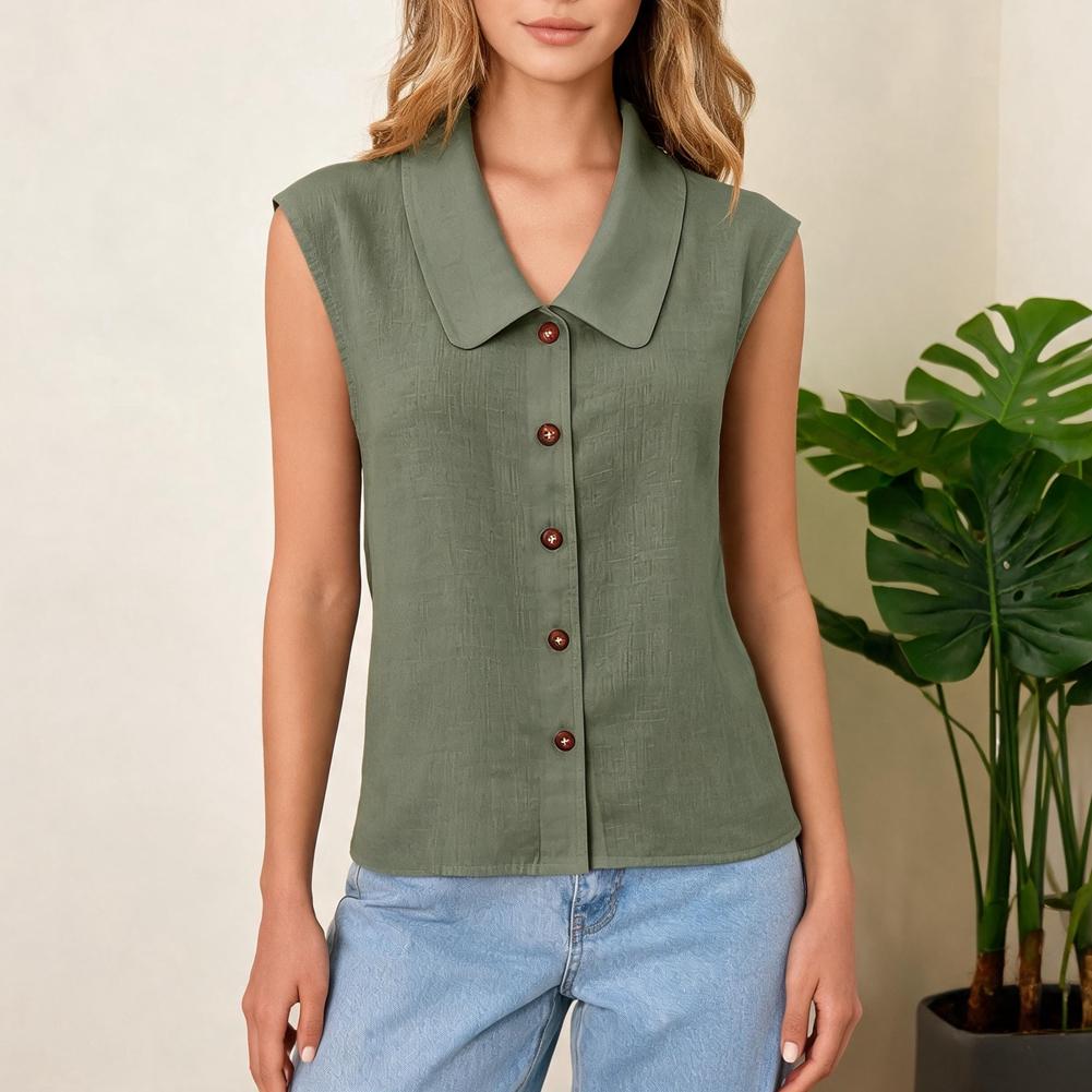 Women s Solid-Color Collared Sleeveless Shirt S