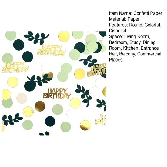200ks Narozeninový šťastný konfetový papír Barevný kulatý Zelený Zlatočerný Konfetový stolek Dekorace na narozeninovou párty