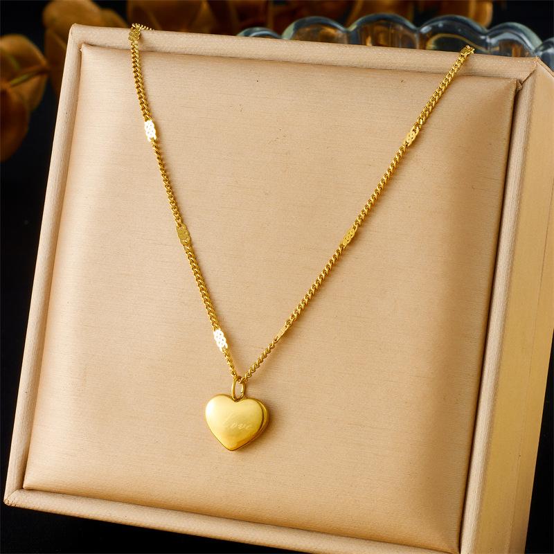 gold puffy heart pendant necklace for women