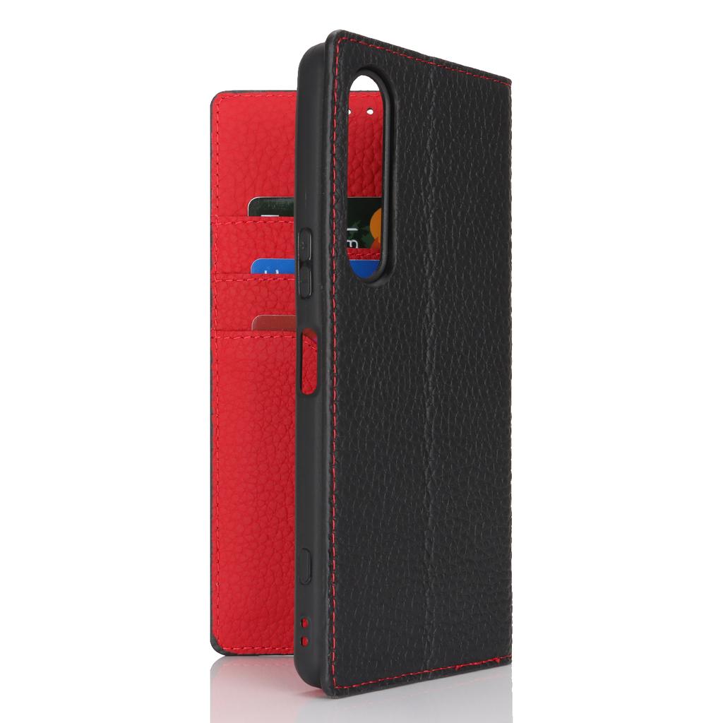 For Sony Xperia 1 VI Case Genuine Cow Leather Litchi Texture Flip Phone Cover