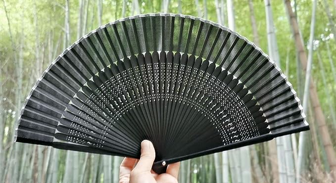 Aochiku Kyodo Fächer mit Fächerbeutel Schwarz Fächer Schwarzes Knochen Bambus
