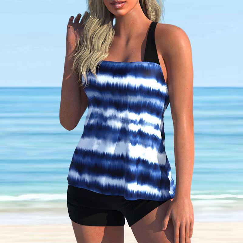 Costum de baie cu bretele de umăr pentru femei Bikini cu imprimeu cu frunze de paiete Costum de baie tankini