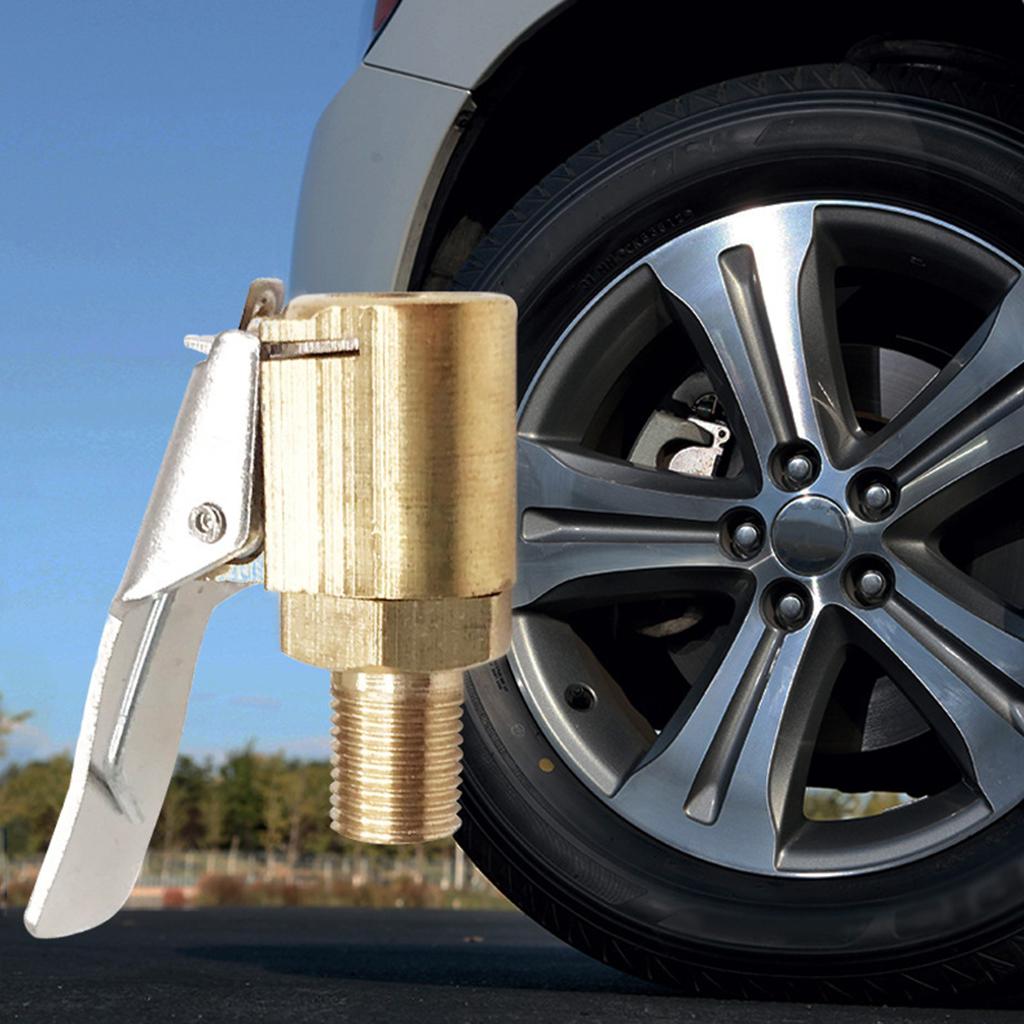Brass Air Compressor Closed Flow Tire Heavy Duty Lock On Car Tire Inflator Pump Chuck with Clip Quick Converter for Head