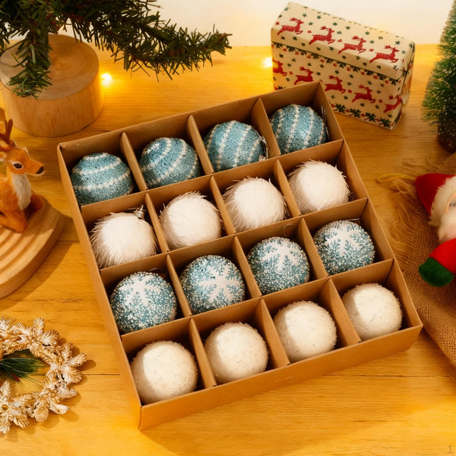 

16Pcs Christmas Tree Hanging Decorations Charm Pendants Creative Ball Ornaments Xmas Decor Blue White