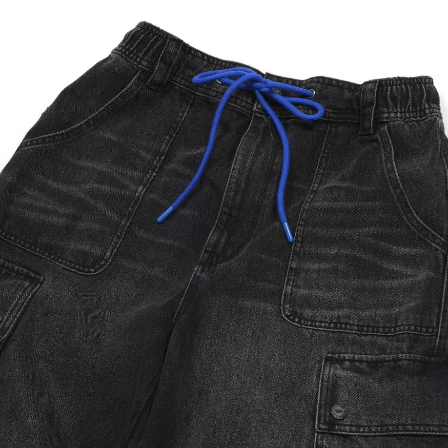 Lee Angel Chen Collaboration FW24 Removable Two-In-One Loose Drawstring Logo Embroidered Casual Jeans Unisex jeans Black LUB010339207704A08449