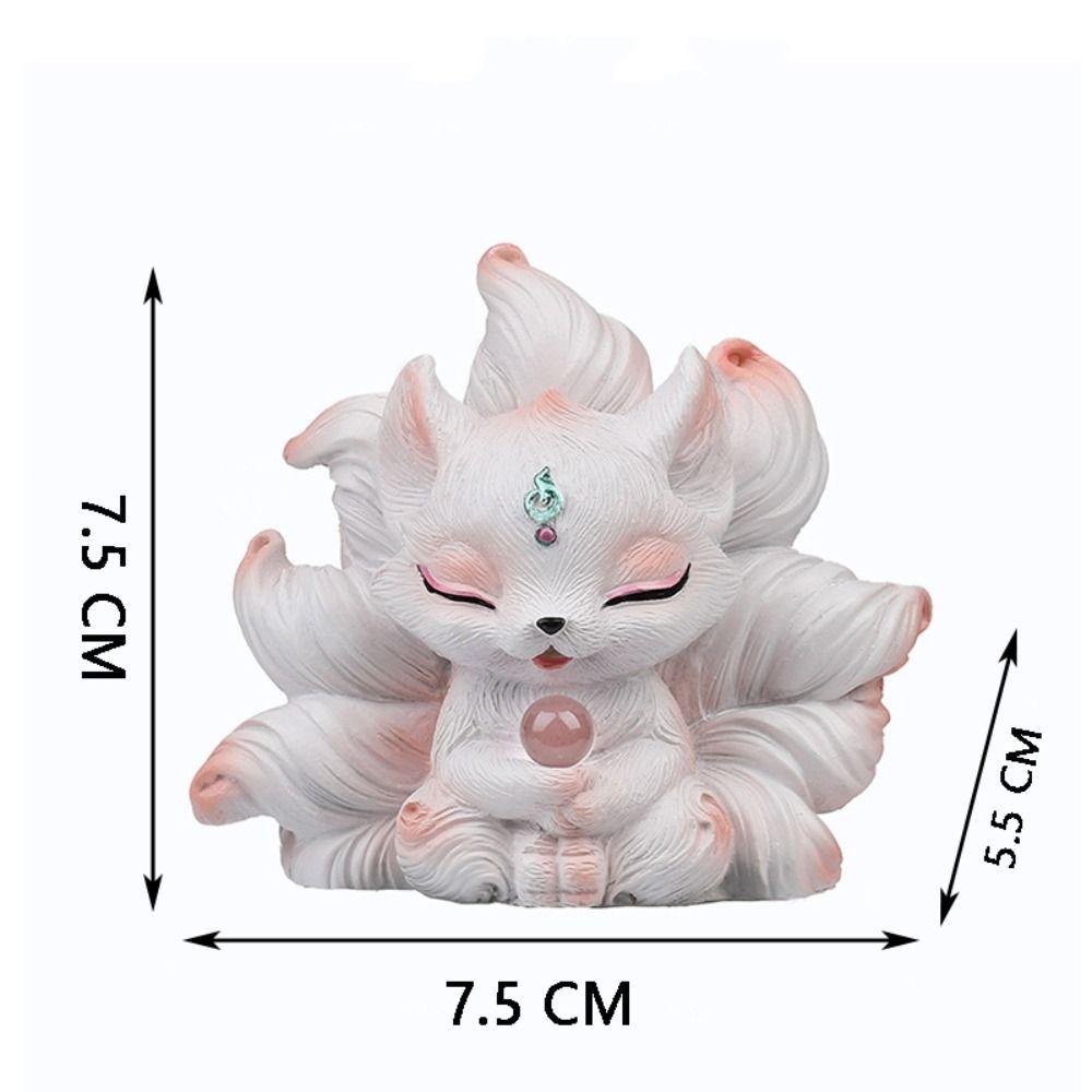 Mini Style Nine-tailed Fox Miniatures White Pink Articulated Animal Figurine  Desktop Decoration