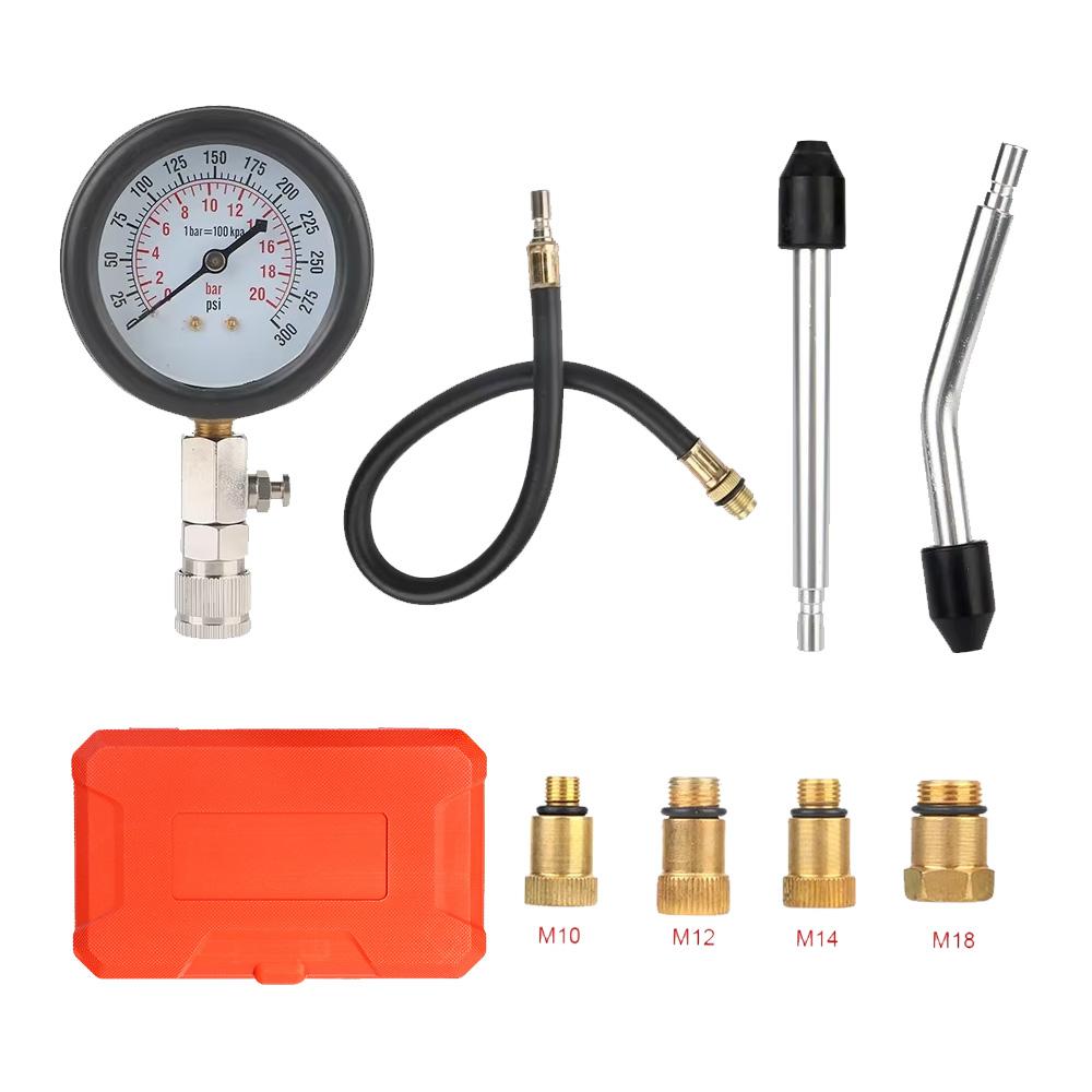 Precision Engine Compression Gauge Kit 0-300PSI M10/M12/M14/M18 Adapters For Gasoline/Diesel Engine & Cylinder Diagnostics