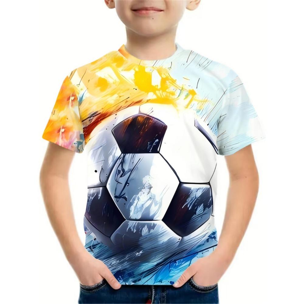 Summer Children's Clothing Boy Fashion Versatile Football Pattern Print T-Shirt for Boys Casual Street Short Sleeve Boys Clothes