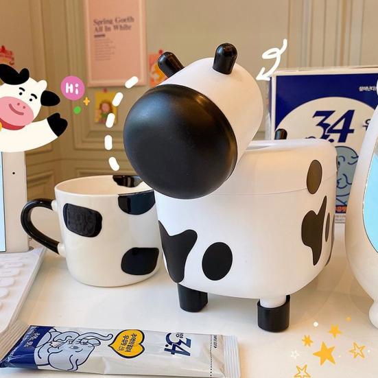 Cow Tissue Box Cover Large Capacity Universal Multifunctional Desktop Lovely Cow Shape Tissue Paper Case with Toothpick Dispenser