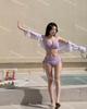 Trendy Candy Color Split Bikini: High Waist, Slimming Beach Swimsuit for Women.