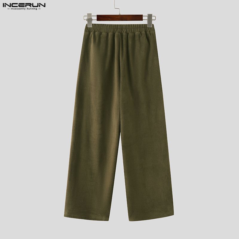 INCERUN Two Pieces Sets Winter Autumn Men Long Sleeve Furry Pullovers Long Pants Casual Outfits