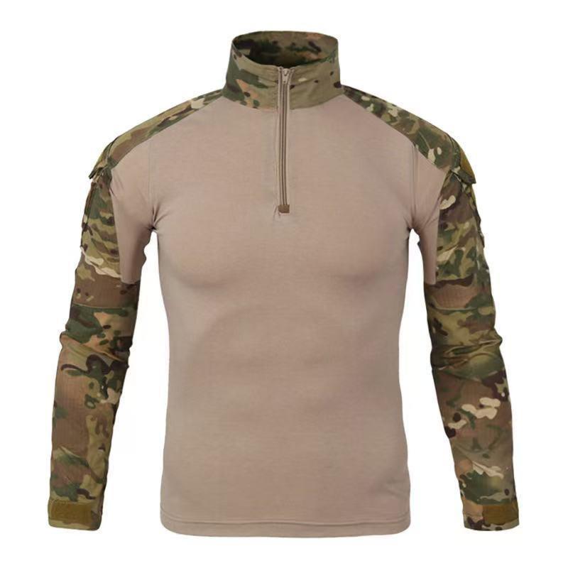 Mens Tactical Military-Style Camo Long Sleeve Training Shirt Outdoor Combat Uniform Hiking Camping Shooting Sports