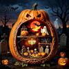 Witch And Castle Decor Halloween Centerpiece Pumpkin Wooden Pumpkin Ornament with Miniature Scenes Rustic Shelf Skeleton for Farmhouse Home