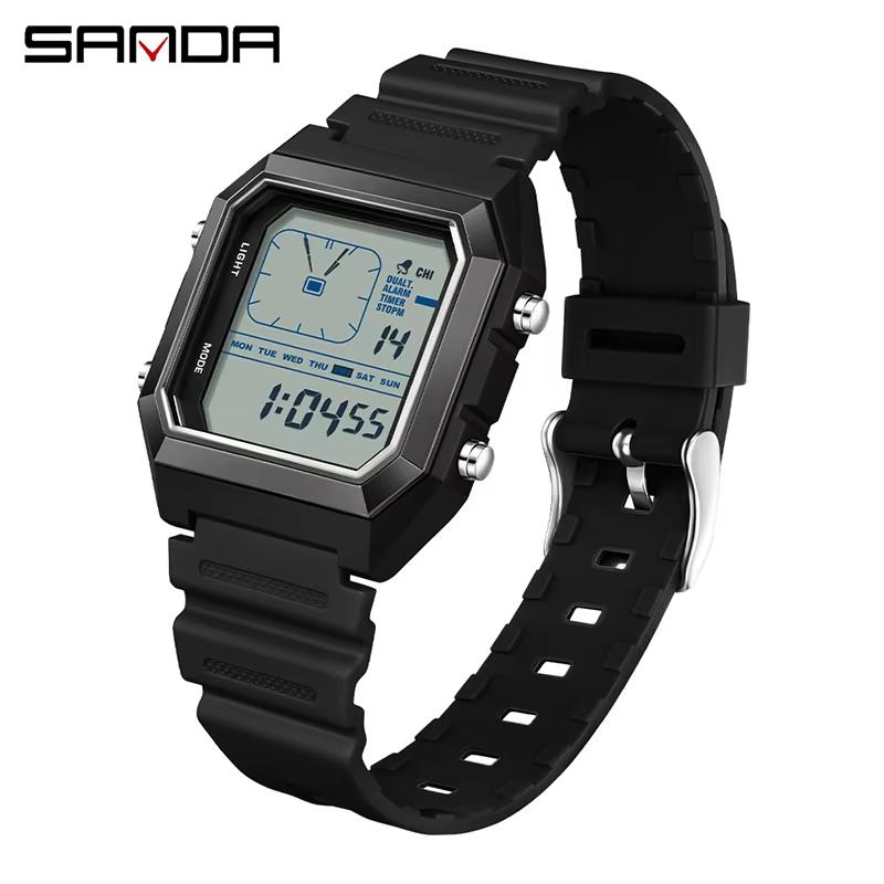 SANDA 6307 New Men's Digital Multifunctional Night Light Timer Calendar Outdoor Sports Waterproof Student Electronic Watch Reloj