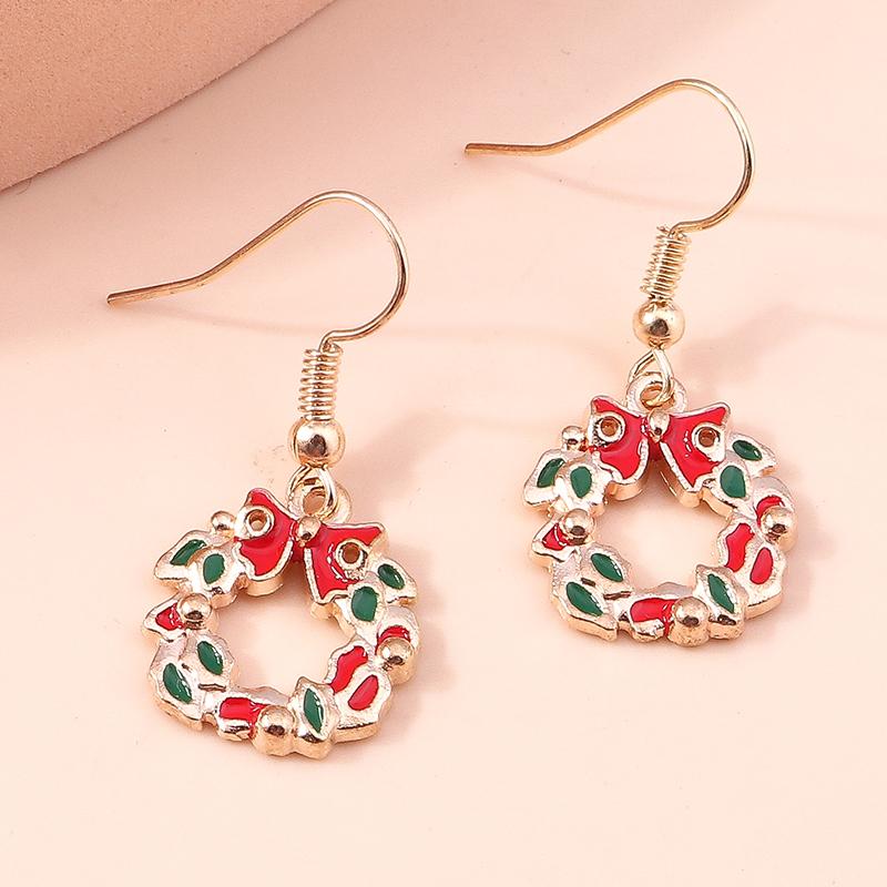 Fashion Merry Christmas Wreath Circle Hoop Earrings for Women Girls New  Party Festival Jewelry Gifts