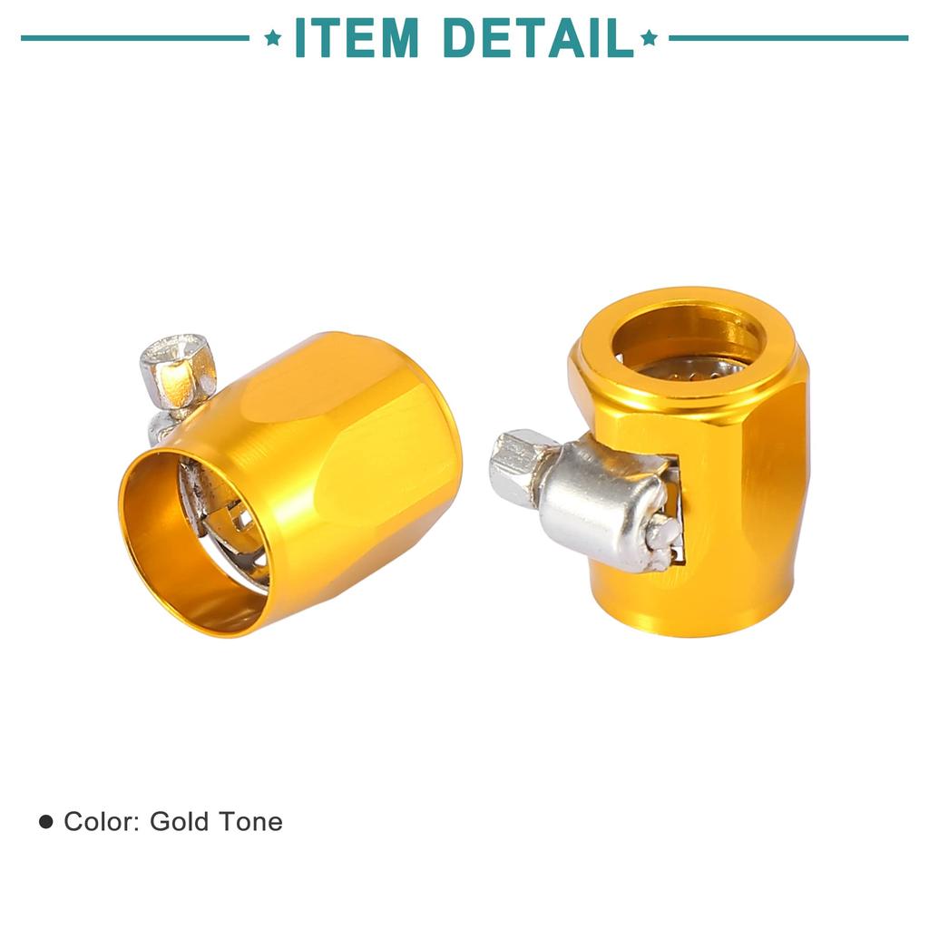 ACROPIX 4 PCS AN6 Hex Automotive Hose Finisher Flexible Rubber Pipe Clamp with Screw Band Adapter Fitting Gold Tone