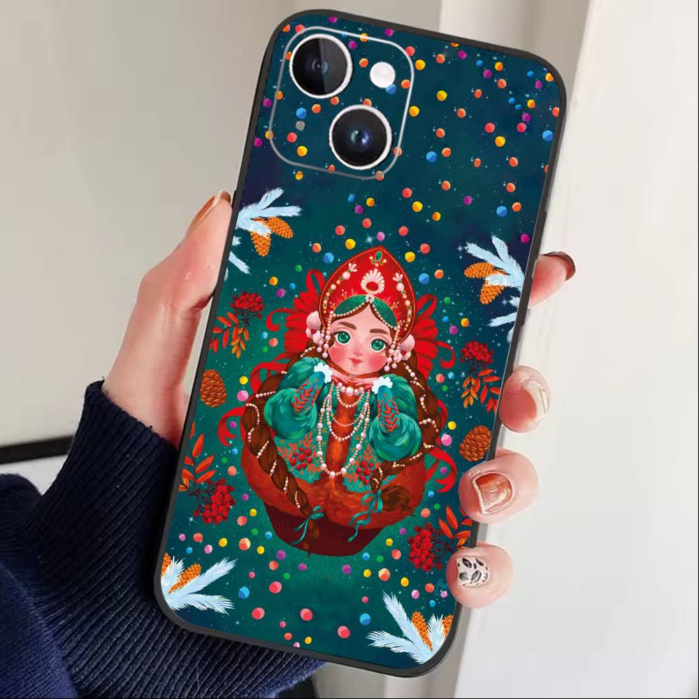 T-Russian Dolls Matryoshka Phone Case For iPhone17,16,15,14,13,12 Plus,Max Soft Silicone Black Cover