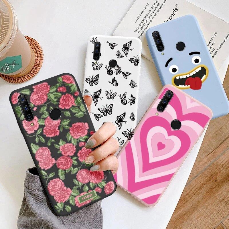 

Милый мультяшный чехол для Huawei P40 Lite E 4G Honor 9C Y7P, пара синих цветов, стол из ТПУ, мягкие чехлы для Huawei P40 Lite E Honor 9C, противоударные защитные сумки на спине