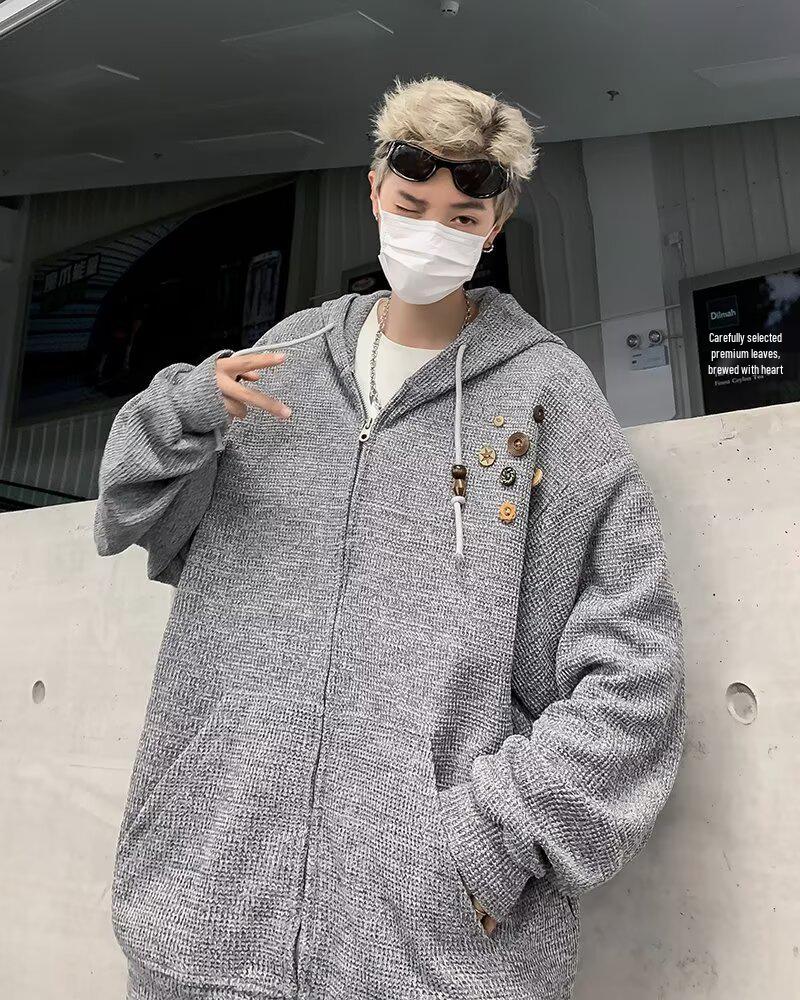 Unisex High-End Cleanfit Zipper Cardigan Sweater with Niche Design Hood