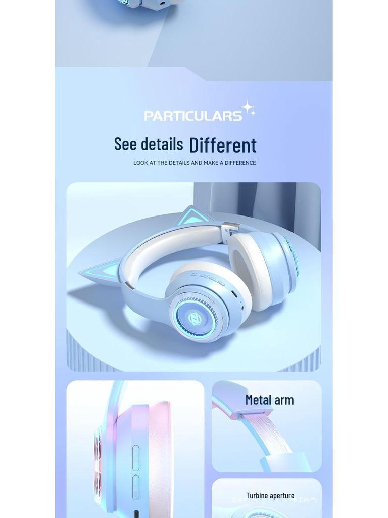 Luminous Wireless Cat Ear Bluetooth Headphones, Over-Ear Sports & Gaming with Heavy Bass, Compatible with Mobile Phones & Computers (2025 Model)