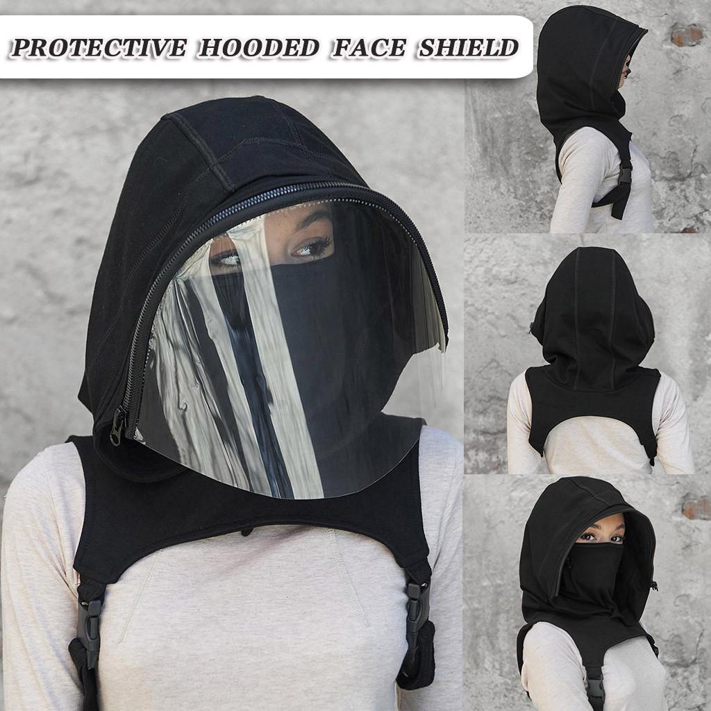 Sports Breathable Clear Full Face Mask with Hooded Hat Protective Wear Adult Cap