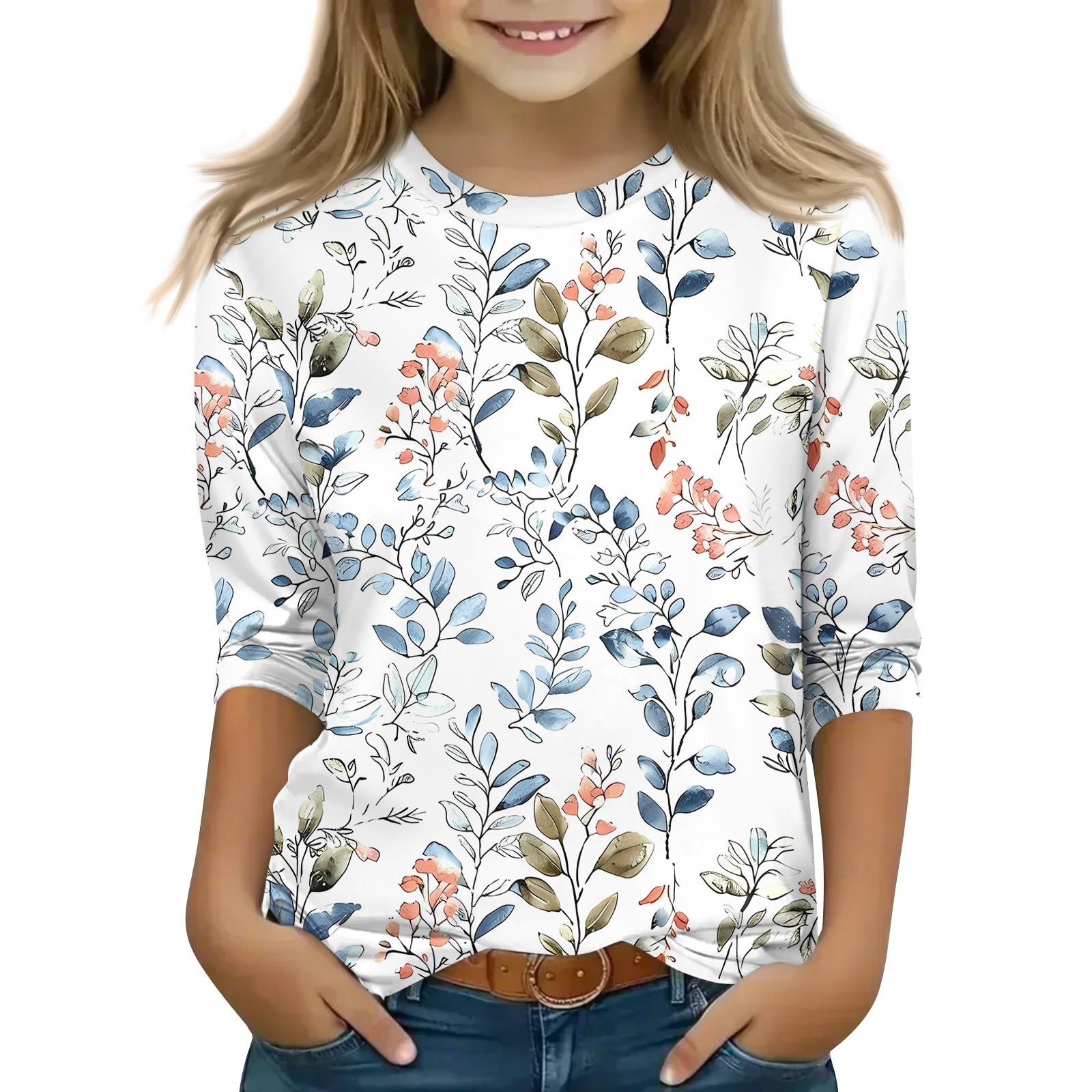 

Детская футболка с рукавом 3/4, повседневная футболка с принтом, круглый вырез, блузка-пуловер 150