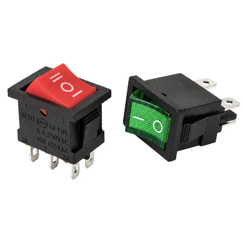 KCD1 Illuminated Rocker Switch Button Latching ON OFF 4 Pin 6 Pin 2 3 Position 16A 250VAC 20A 125VAC Snap In Panel Power Control Switches4