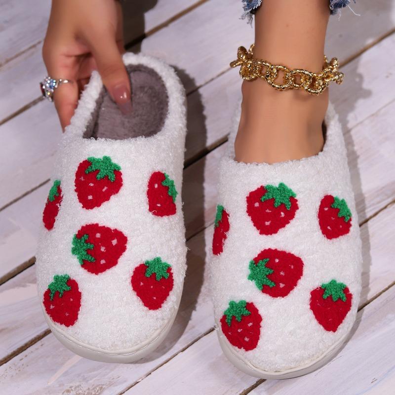 Cartoon strawberry winter warm cotton slippers couple home indoor plush slippers