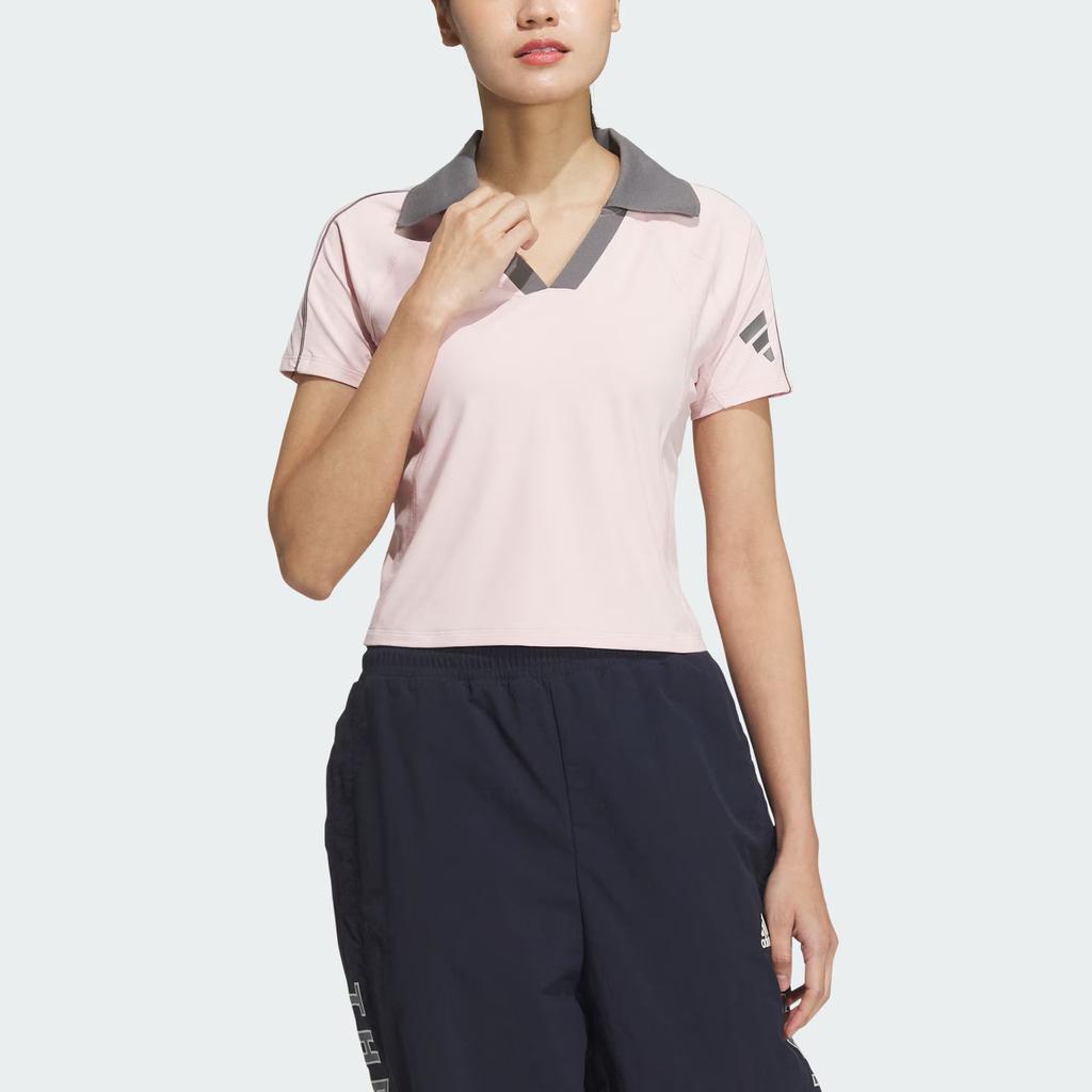 adidas Fashionable Simple Loose Short Sleeve Polo Shirt Women Tops Sand Pink JN3511