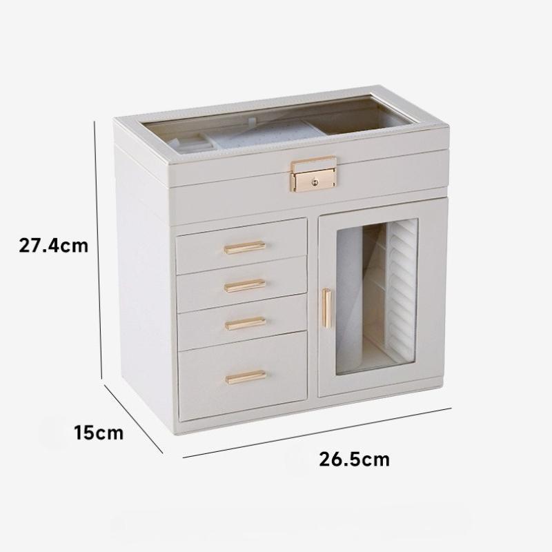 

Large Capacity Jewelry Storage Box Multi Layer Ring Earring Organizer Boxes Rotating Necklace Hanging Pillar Leather Jewelry Box белый