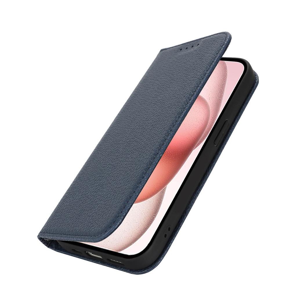Stand Case for iPhone 15 Litchi Texture Leather Flip Phone Cover with Strap/Wallet