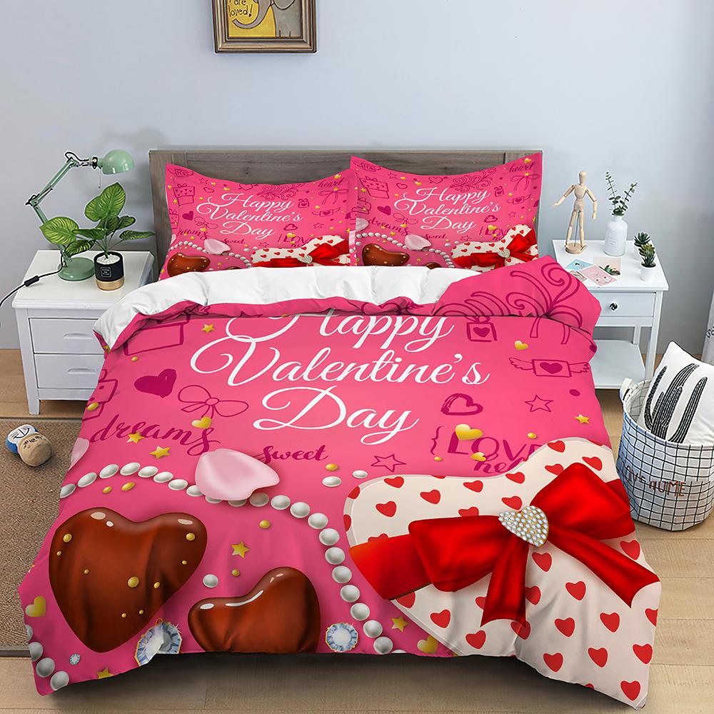 Valentýnský povlak na přikrývku King Queen Romantický trpaslík Polyesterový povlak na přikrývku Červené srdce Balón Ložní souprava Pro milence Páry