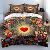 Heart and Floral Burst Design Bedding Duvet Cover Set Duvet Cover Pillowcases  (1*Duvet Cover 2*Pillowcases, Without Duvet Insert)