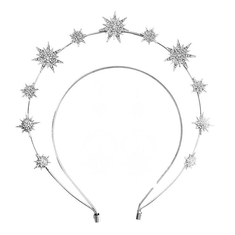 Baroque Sun & Moon Earrings Set with Halo Headband, Double-Layer Star Design & Sparkling Long Earrings