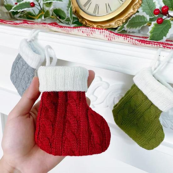 Christmas Tree Hanging Decor Mini Knitted Stocking Ornaments, Knit Xmas Decor, Small Holiday Decorative Socks Pendants for Tree, Mantel, Doorway Party