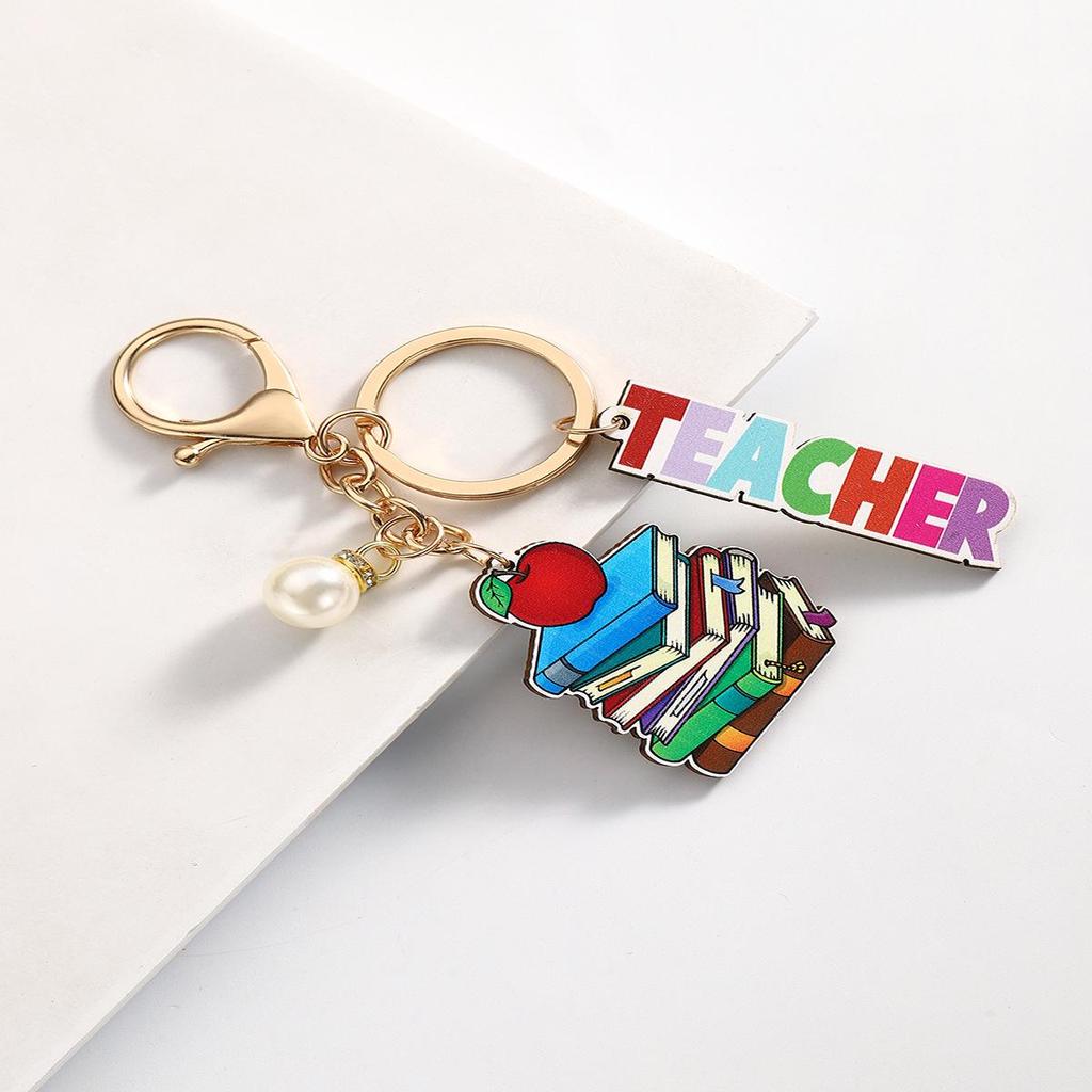 Graduation Season Teacher's Day Wooden Book Keychain Pendant