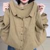 Loose Fit Cotton Linen Five-Quarter Sleeve Shirt for Women Korean Style Vintage Collar Outerwear Shirt Age-Defying Top