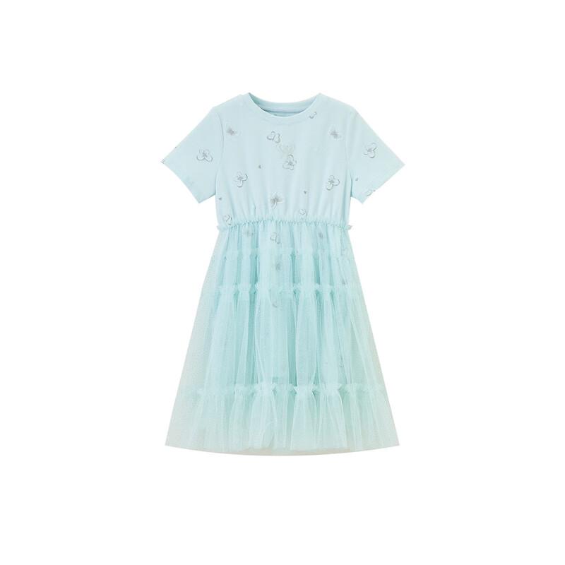ASK JUNIOR Girls' Short-Sleeve Mesh Patchwork Princess Dress