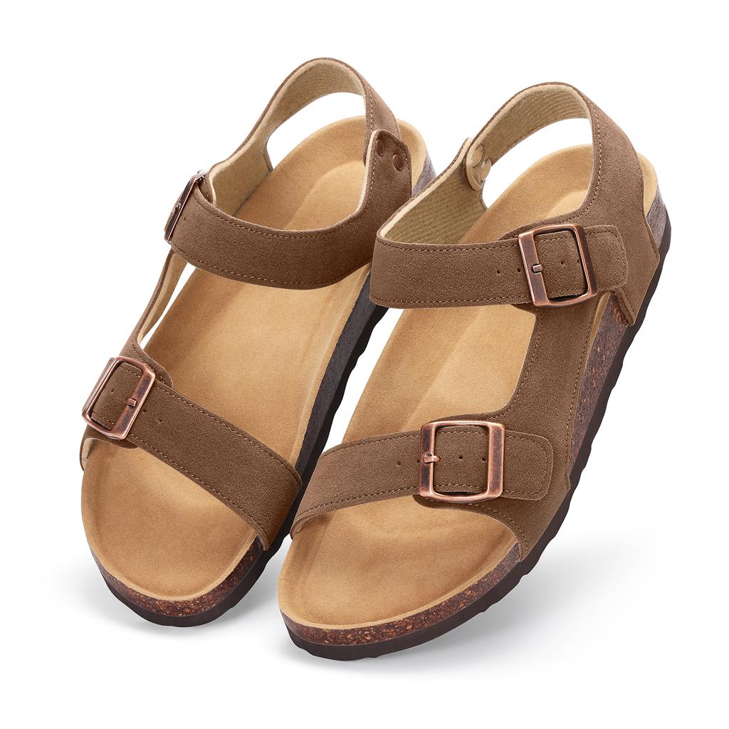 Fashion Crestar Women's Clogs New Classic Cow Suede Sandals with Double Buckle Arch Support Outdoor Lady Cork Flat Clogs Casual Slipper
