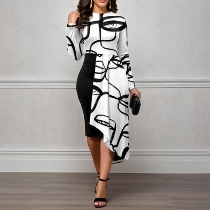 

QICED Fashion Autumn Winter Long Sleeve O-Neck Casual Dresses S