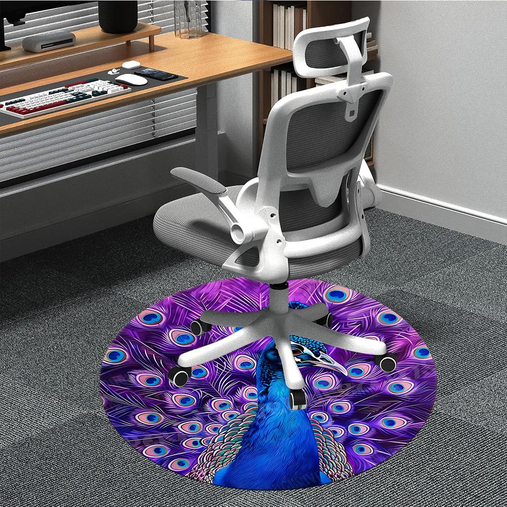 1pc Peacock Feathers Office Round Area Rug, Under Office Chairs Bedroom Living Room Home Decor, Room Deco, Available in Various Sizes