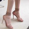 Fashion 2025 Summer Lace Ankle-wrap Women's Sandals Outdoor New Buckle Strap Super High Thin Heels Sandals for Sexy party Wedding Shoes