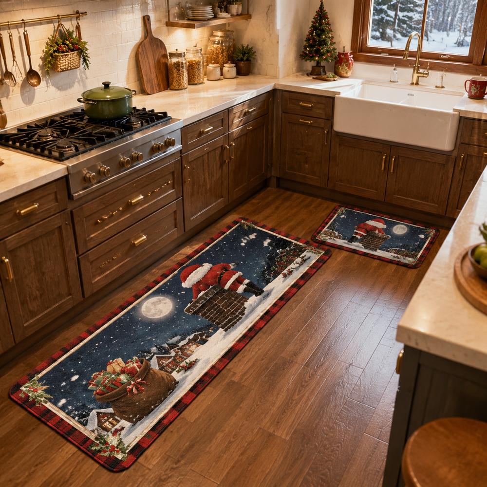 VIKAMA's New Christmas Rug 1 Piece Or 2 Pieces For Kitchen, Corridor, Dining Room Or Entrance Area. Easy To Clean. Home Decor