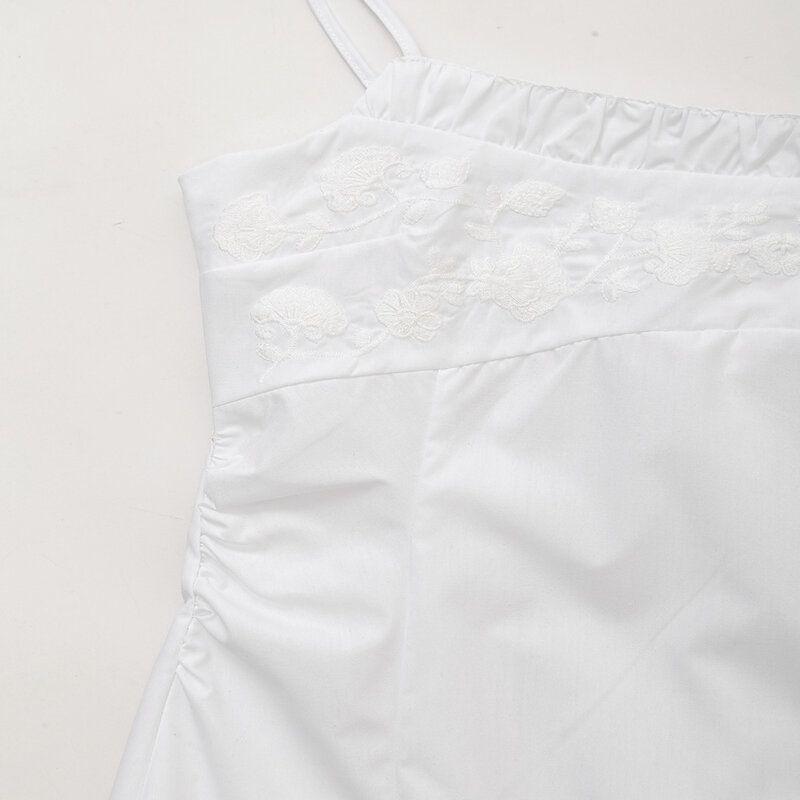 Fashion Style 2024 Spring New Arrival Women's Sling Temperament Wild Poplin Embroider Dress Short Skirt 0881322