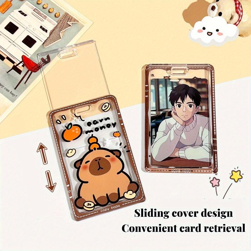 Cute Cartoon Retractable Lanyard Card Holder, Transparent Anti‑Loss Card Case for Students