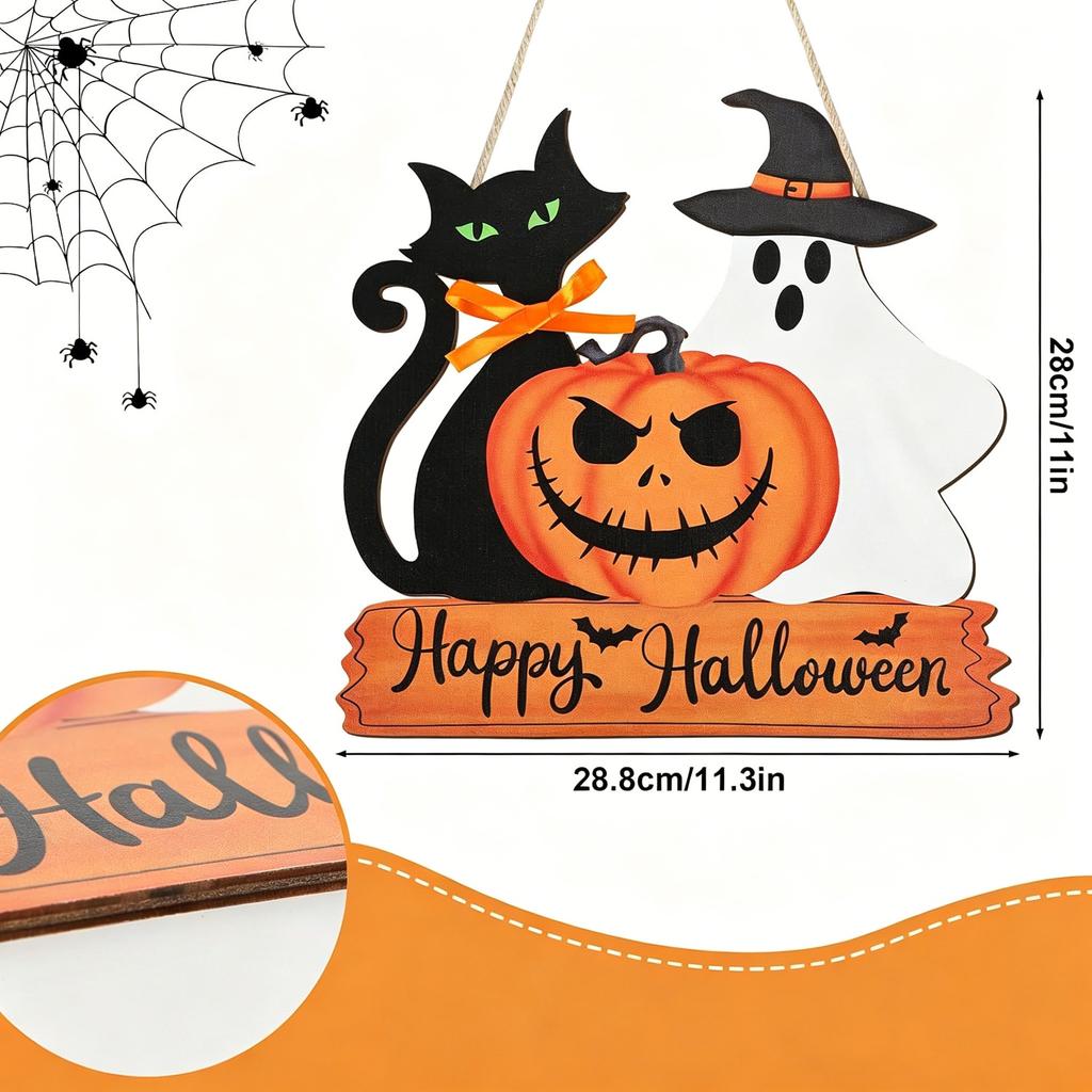 Wooden Halloween Pumpkin Hanging Sign Door Wall Decor Party Home Garden Decoration