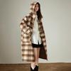 Chuyu Damen Locker Geschnittener Karierter Wollmischmantel mit Kapuze