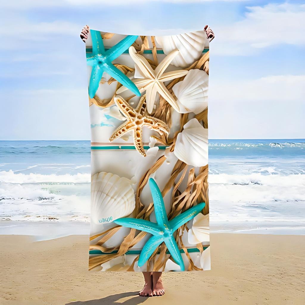 

1pc Starfish & Shells Beach Towel, Soft Absorbent Quick-Dry, Ideal for Summer Beach Swimming Camping Bath Travel Pool Outdoor W30*H60(CM)