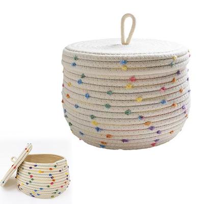 Cotton Rope Storage Basket With Lid Desktop Storage Box Key Supplies Woven Makeup Storage Basket Underwear