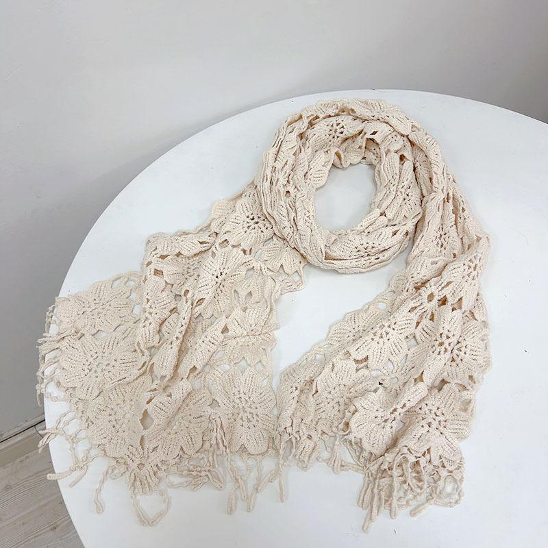 Sweet Spring And Autumn Lace Cotton Scarf Women's Knitting Soft Thin Small Shawl Winter Warm Scarves